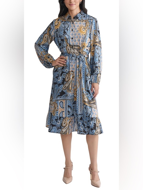 Jones New York Dresses & Skirts - JONES NEW YORK Women’s Long Sleeve Printed Chiffon A-Line Dress. Blue Lagoon. ♥️